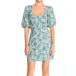 Parker Cammie Tropical Puff Sleeve Mini Dress Teal & Ivory Cotton size 4